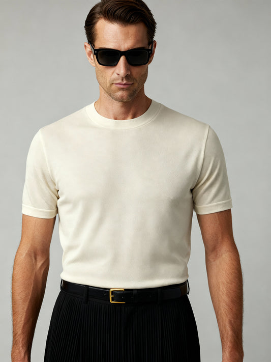 Das Meisterstück Piqué T-Shirt Ecru – TENCEL™ – Ansicht 2